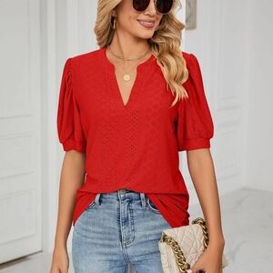 DEBRA - Red V-Neck Blouse